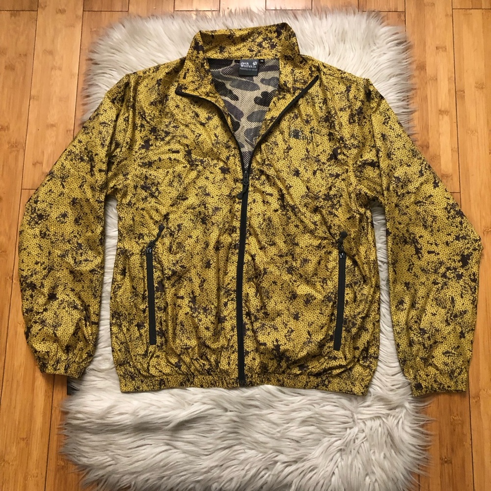 Jack Wolfskin Lightweight Abstract  Yellow Mustard Mens Windbreaker Jacket M